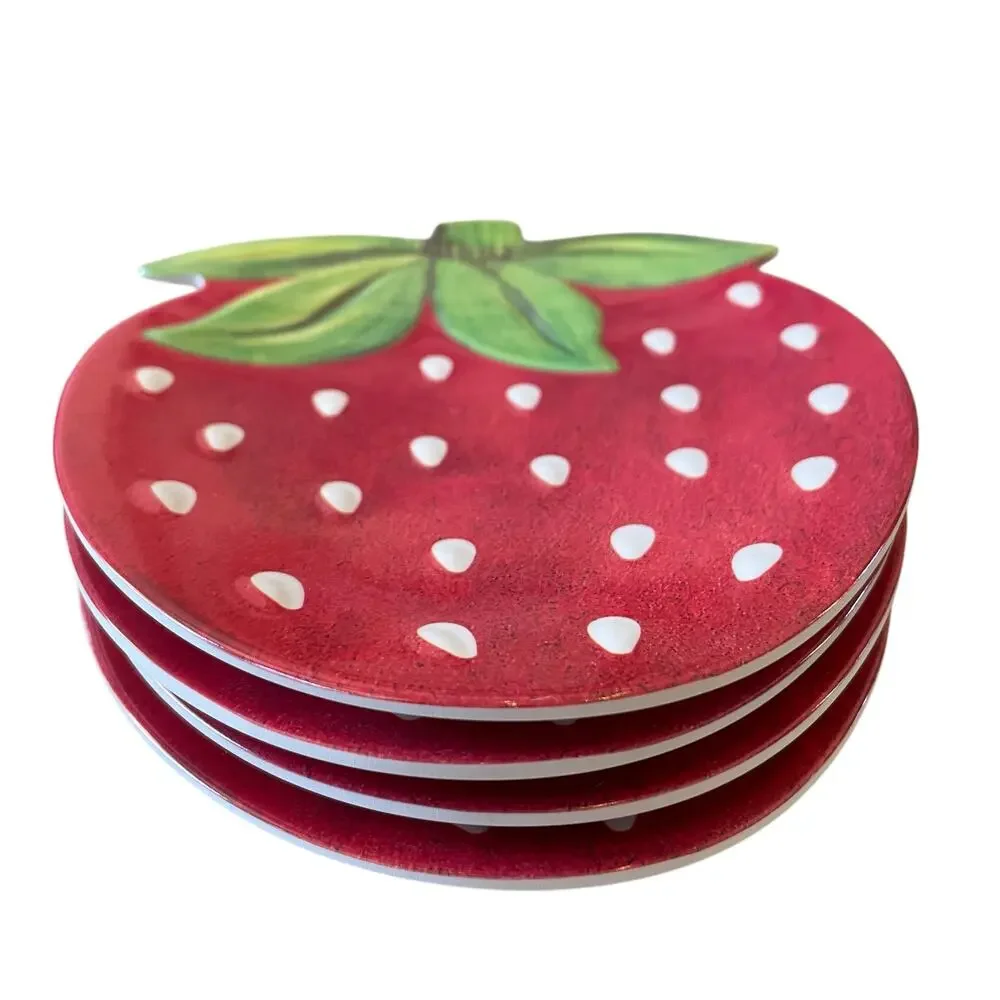 C&C California Strawberry Shaped Melamine Snack Plates 5x7 Set of 4 NEW
